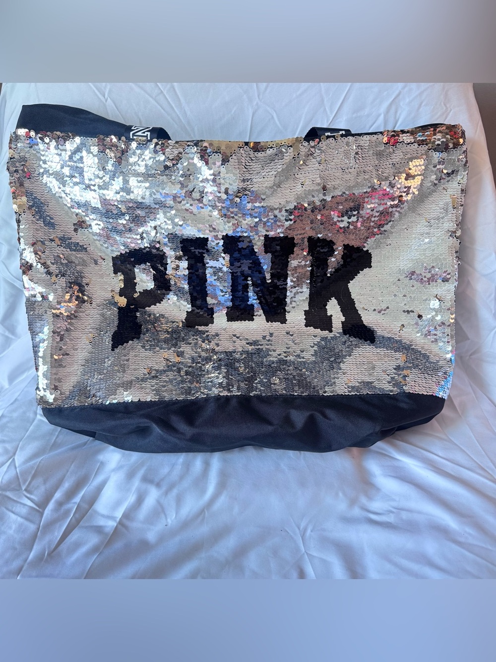 Victoria's Secret PINK Limited Edition Black, Silver & Gold Sequin Tote Bag EUC